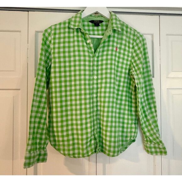 Polo Ralph Lauren green gingham button down girls 16 - Picture 9 of 9